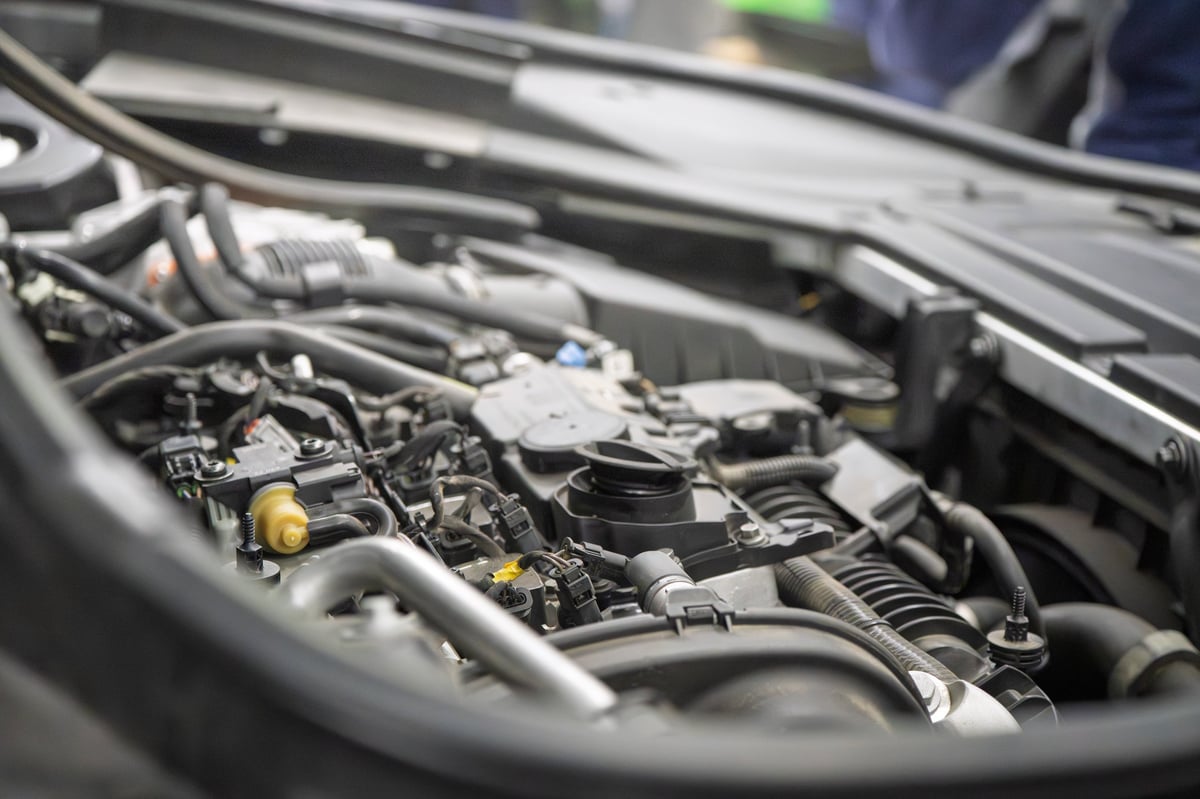 Close Up View of Car Engine Bay Interior