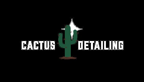 Cactus Detailing logo featuring a green saguaro cactus with a white star above it on a black background